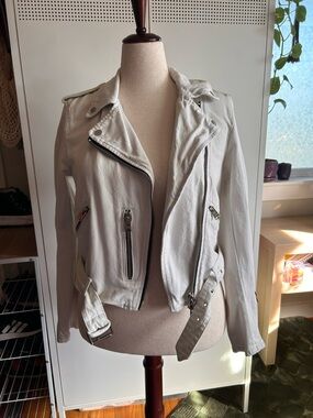 AllSaints Off-White Denim Moto Jacket